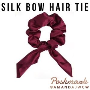 Silk Bow Hair Tie Scrunchie - Red / Maroon / Wine